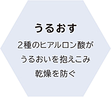うるおす
2種のヒアルロン酸がうるおいを抱えこみ乾燥を防ぐ