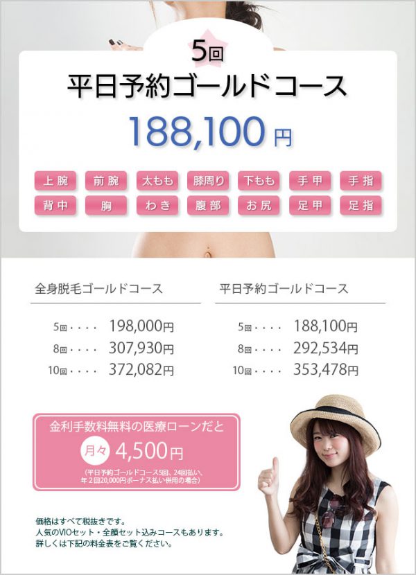全身脱毛ゴールドコース 月々4500円